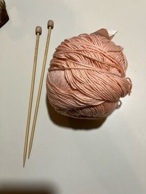 Soft Peach Yarn Ball with Bamboo knitting needles